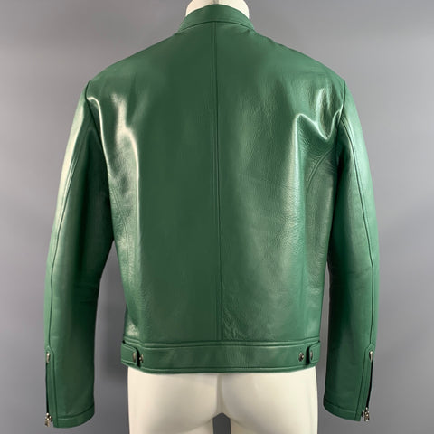 TOM FORD Size 44 Green Leather Zip Up Jacket