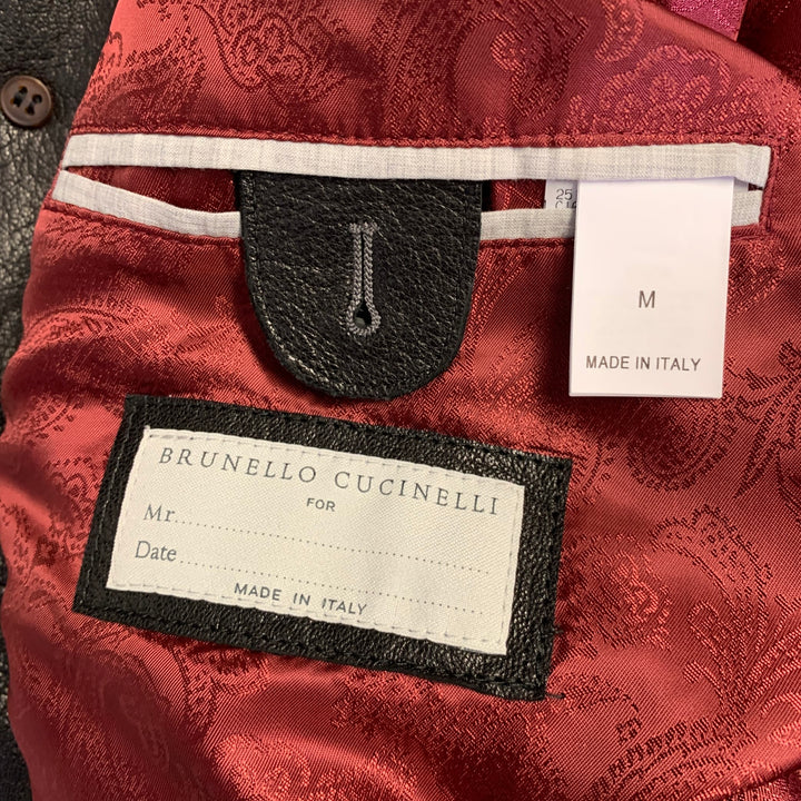 BRUNELLO CUCINELLI Size M Black Crackled Leather Trucker Jacket