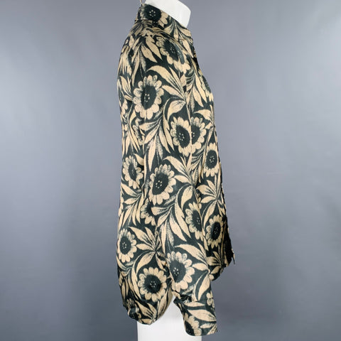 DRIES VAN NOTEN FW19 Archive Size 38 Black Beige Floral Viscose Long Sleeve Shirt