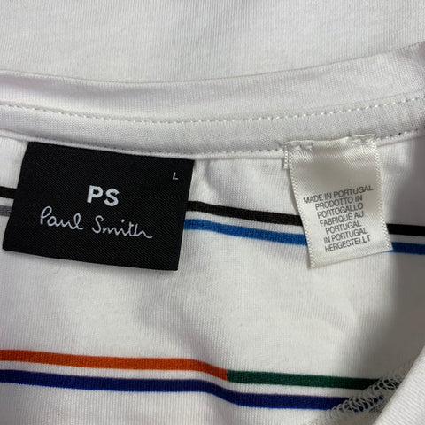 PS by PAUL SMITH Size L White Multi Color Stripe Cotton Crew Neck T-shirt
