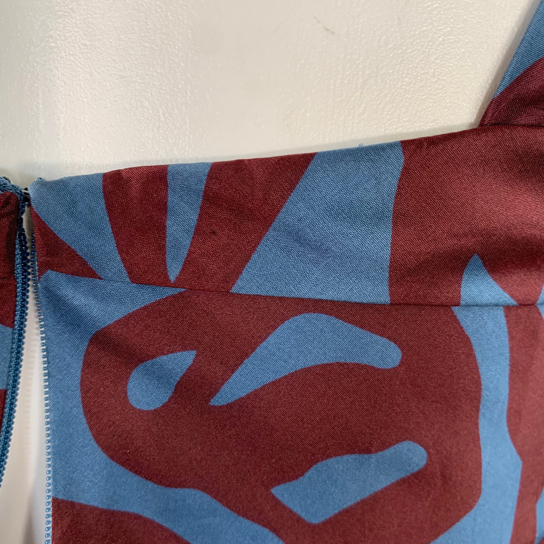 MARC JACOBS Size 4 Blue Burgundy Silk Abstract Floral Bubble Hem Dress