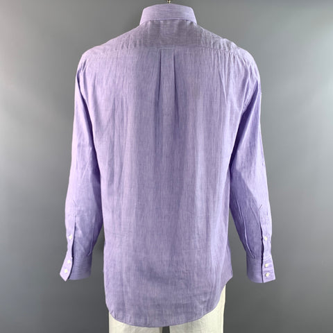 BRUNELLO CUCINELLI Size XL White Lavender Pinstripe Long Sleeve Shirt