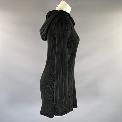 VANITE COUTURE Size One Size Black Polyester Pleated Hooded Pullover