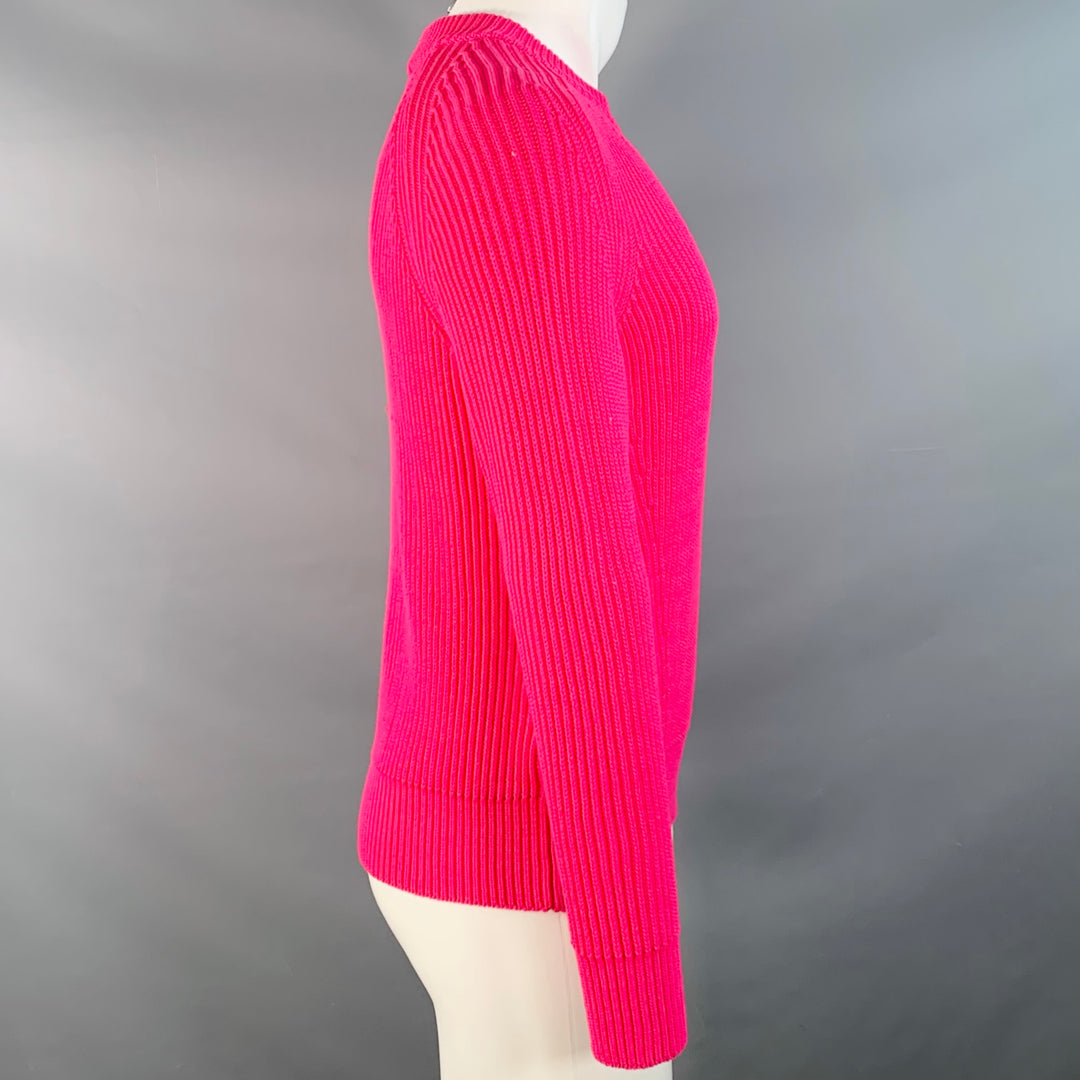 AMI by ALEXANDRE MATTIUSSI Size S Fuchsia Pink Rib Knit Cotton Blend Crew Neck Sweater