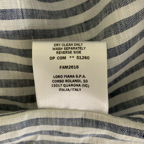 LORO PIANA Size 12 White Blue Flax Stripe Shirt