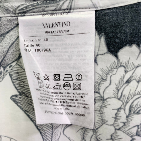 VALENTINO 2021 Size M White Black Floral Cotton Button Up Long Sleeve Shirt