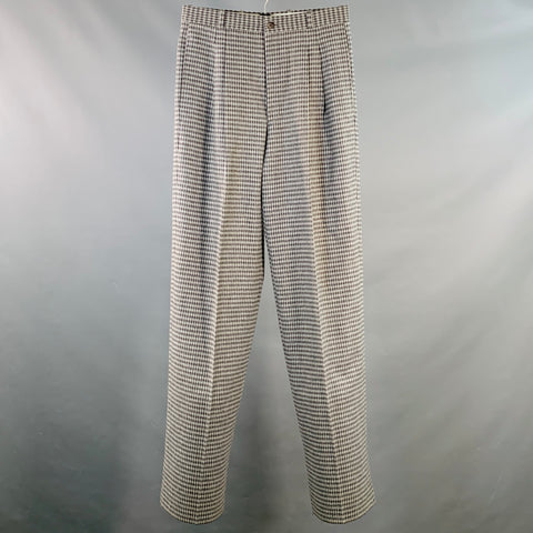 GIVENCHY Size 30 Grey Charcoal Checkered Virgin Wool Pleated Dress Pants