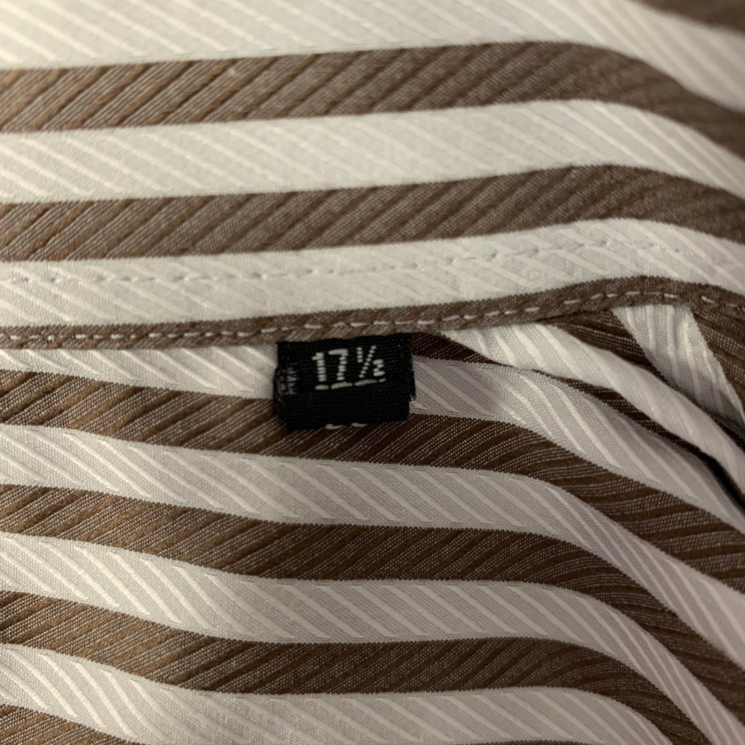 PAUL SMITH Size XL White Brown Striped Cotton Long Sleeve Shirt
