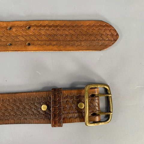 Ceinture en cuir gaufré marron Double RL, taille 36