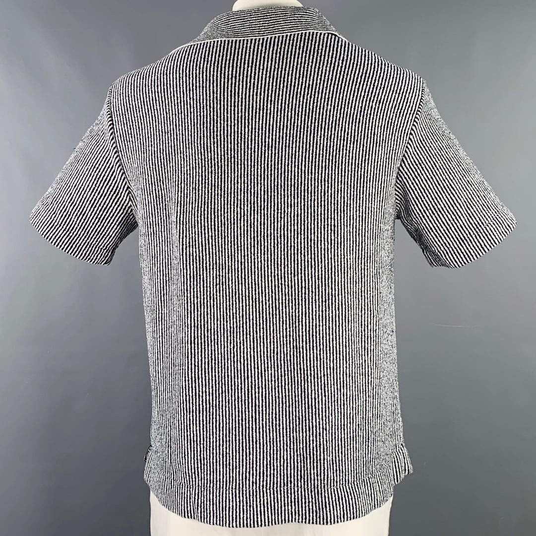 TODD SNYDER Size L Black White Stripe Cotton Blend Open Collar Polo