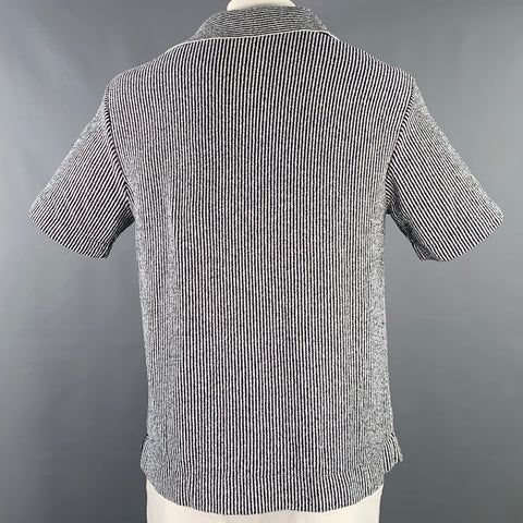 TODD SNYDER Size L Black White Stripe Cotton Blend Open Collar Polo