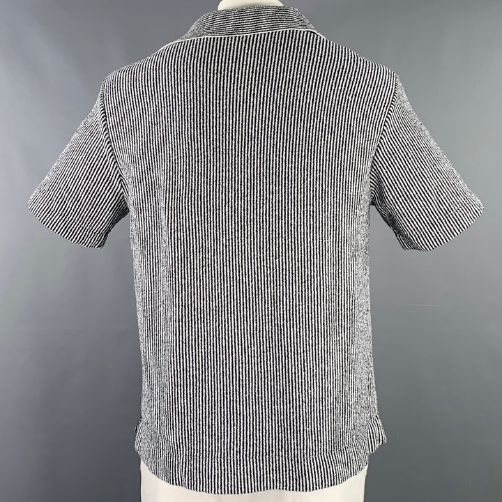 TODD SNYDER Size L Black White Stripe Cotton Blend Open Collar Polo