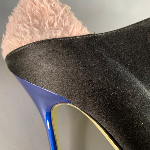 GIANNICO Size 8.5 Yellow Black Pink Color Block Mixed Fabrics Stiletto Pumps