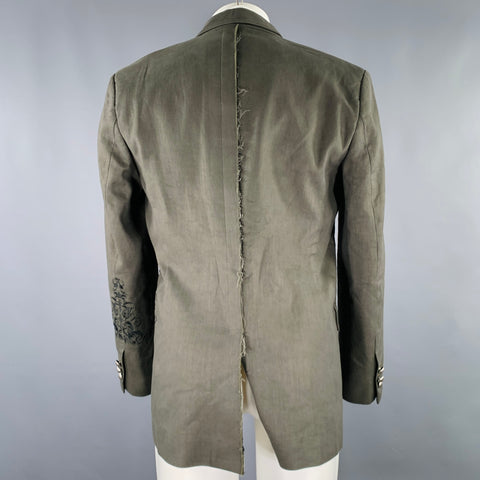 ISABEL BENENATO SS20 Size 40 Green Black Embroidery Linen Cotton Sport Coat