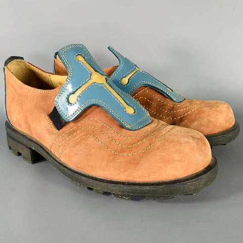 JOHN FLUEVOG Size 10 Tan Blue Cross Suede Slip On Loafers