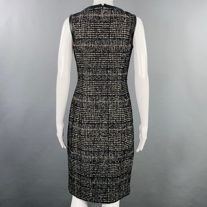 AKRIS Size 4 Black Grey Wool Blend Glenplaid Sheath Dress