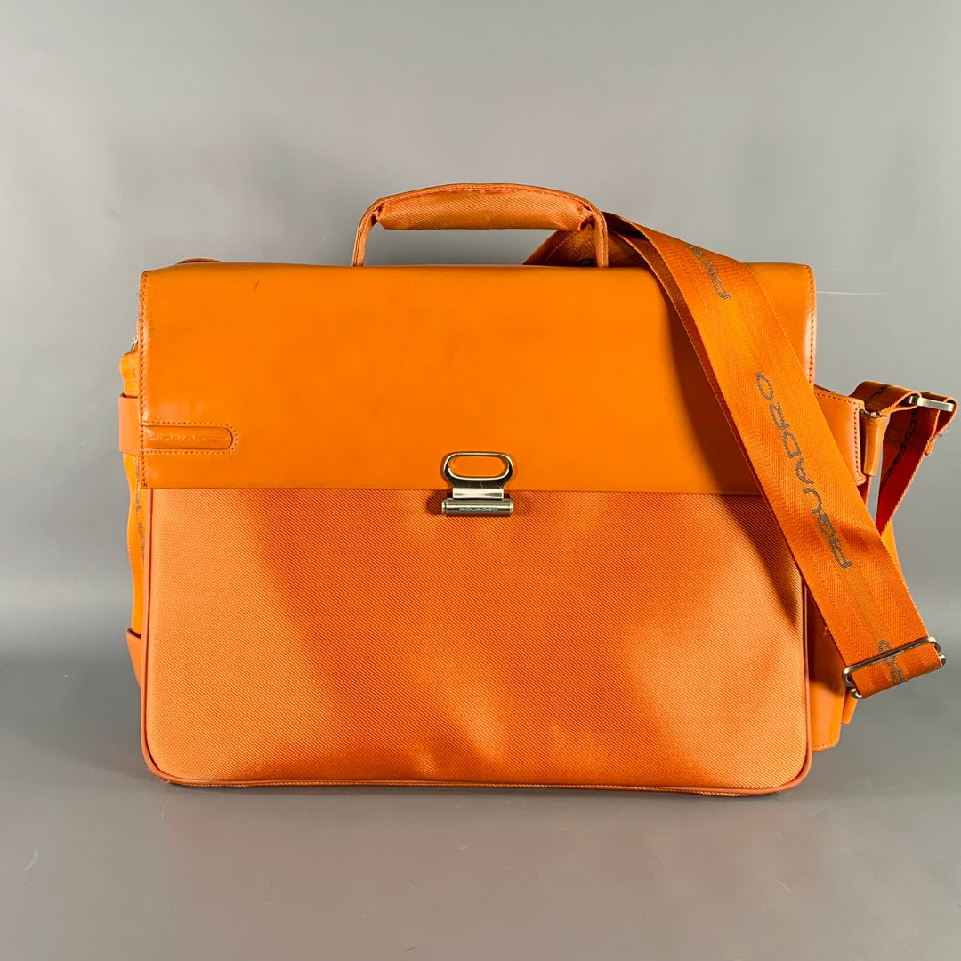 PIQUADRO Orange Leather Messenger Laptop Bag