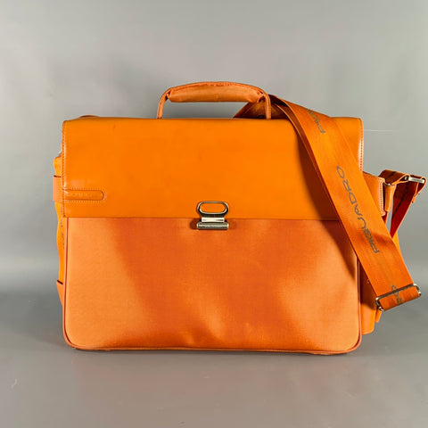 PIQUADRO Orange Leather Messenger Laptop Bag