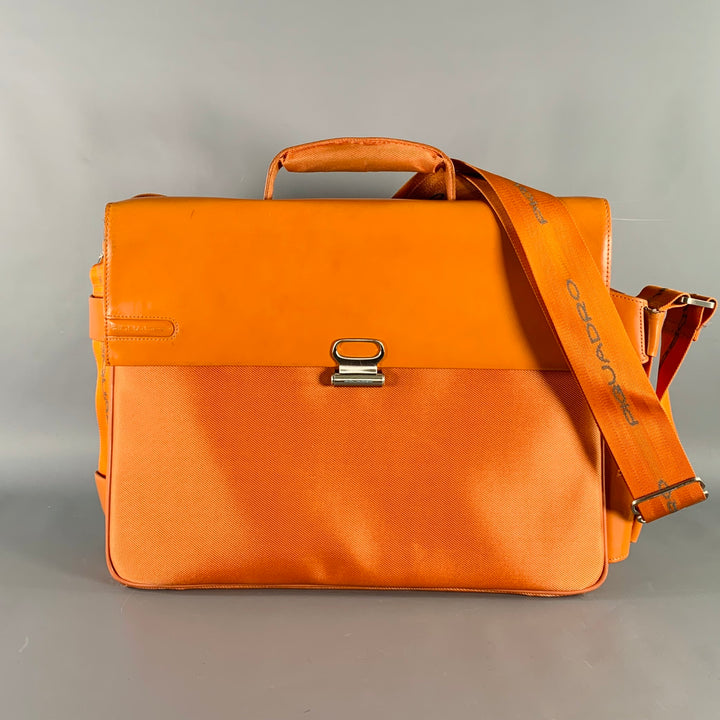 PIQUADRO Orange Leather Messenger Laptop Bag