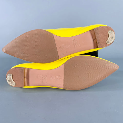AQUAZZURA Size 9.5 Yellow Patent Leather Laced Pointed Toe Flats