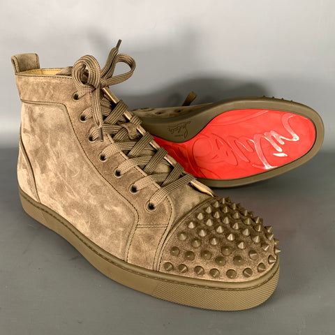 CHRISTIAN LOUBOUTIN Size 10 Brown Spikes Leather High Top Sneakers