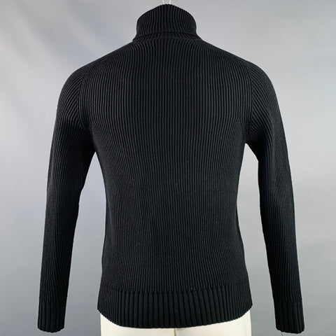 MONCLER Size M Black Rib Knit Virgin Wool Turtleneck Sweater