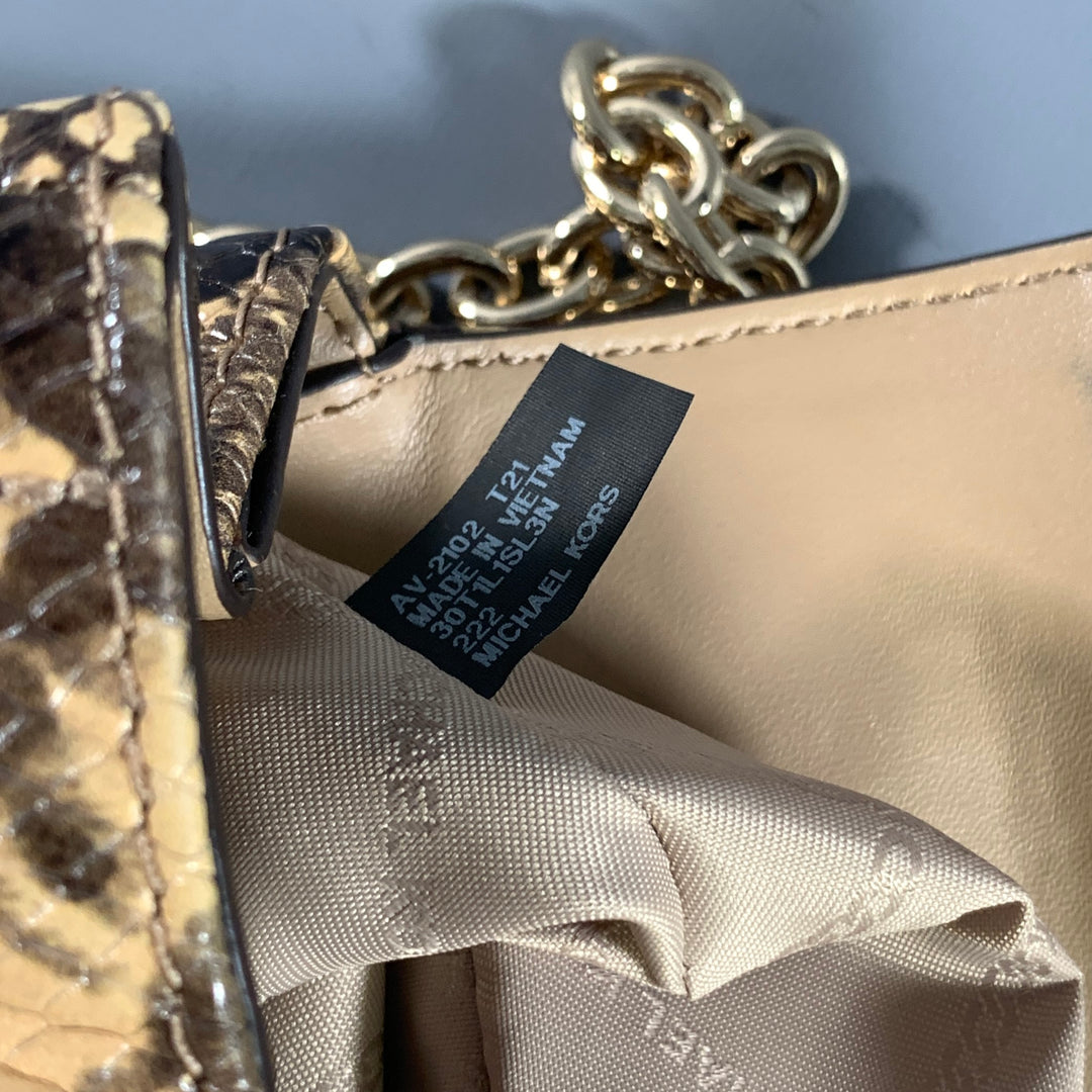 MICHAEL KORS Brown Yellow Animal Print Leather Handbag