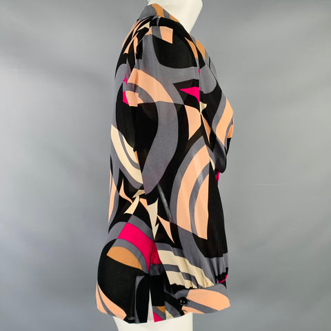 DIANE VON FURSTENBERG Size 8 Multi Color Silk Ruched V-Neck Blouse