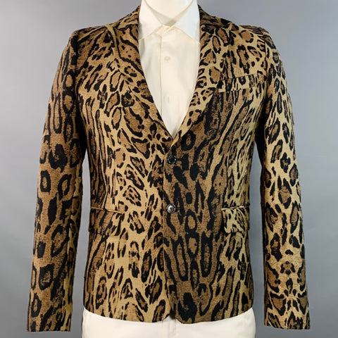 PAUL & JOE Size L Brown Black Animal Print Acrylic Blend Sport Coat