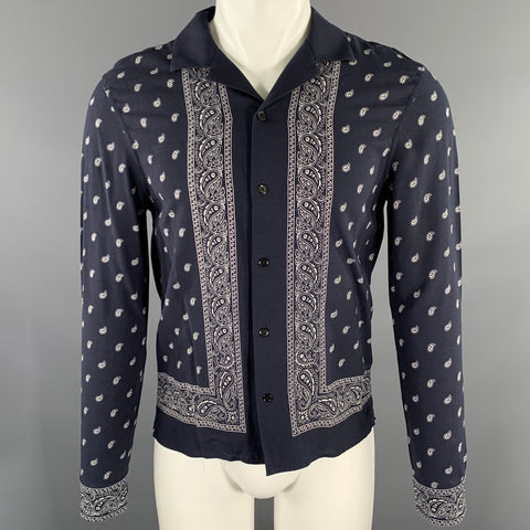 THE KOOPLES Size XS Navy Bandana Viscose Camp Long Sleeve Shirt