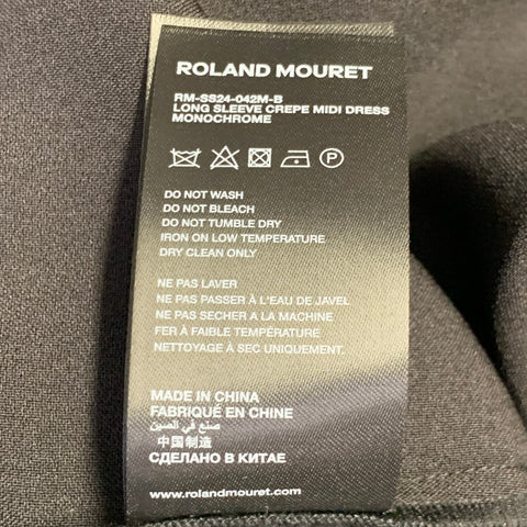 ROLAND MOURET SS24 Size 10 Monochrome Black White Polyester Blend Color Block Long Sleeve Midi Dress