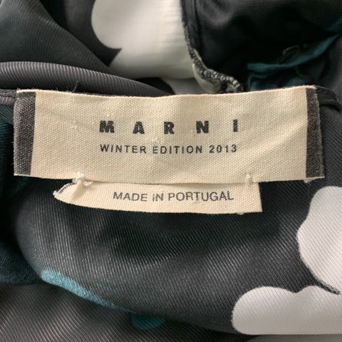 MARNI Size 6 Black Green Viscose Abstract floral 3/4 Sleeves Dress