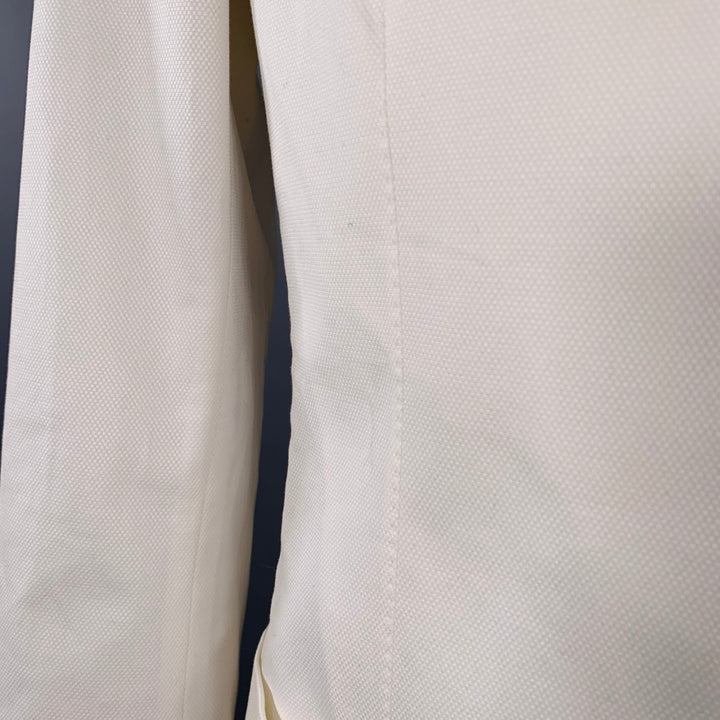 BRIONI Size L White Woven Cotton Blend Notch Lapel Jacket