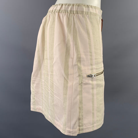 ACNE STUDIOS Size 8 Pink Olive Cotton Linen Stripe Mini Mini Skirt