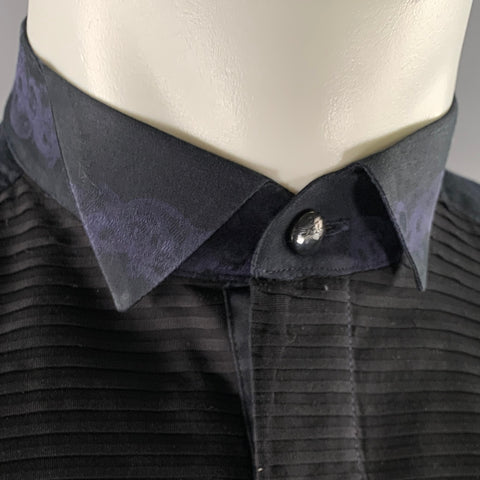 VERSACE COLLECTION Size M Navy Purple Cotton Tuxedo Long Sleeve Shirt