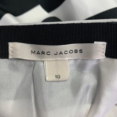 MARC JACOBS Size 10 Black White Polyester Stripe Flared Skirt