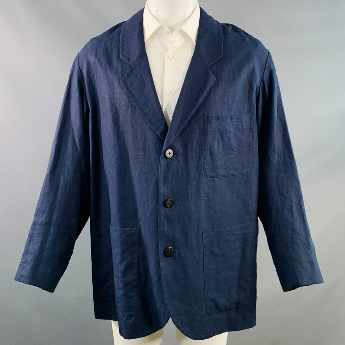 VISVIM Taille M Veste de sport en lin New Hope bleu marine à revers crantés