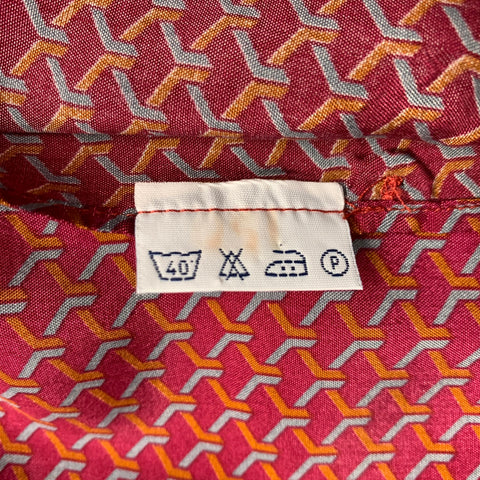 BRIONI Size L Burgundy Orange Blue Geometric Print Rayon Short Sleeve Shirt