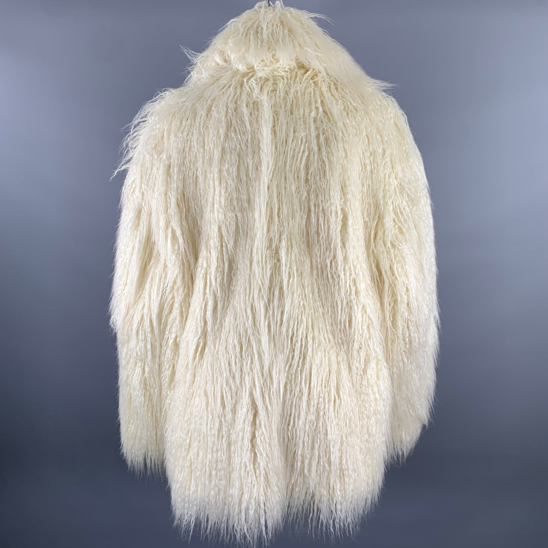 THE FRANKIE SHOP Size M/L Off White Modacrylic Blend Faux Fur Notch Lapel Coat