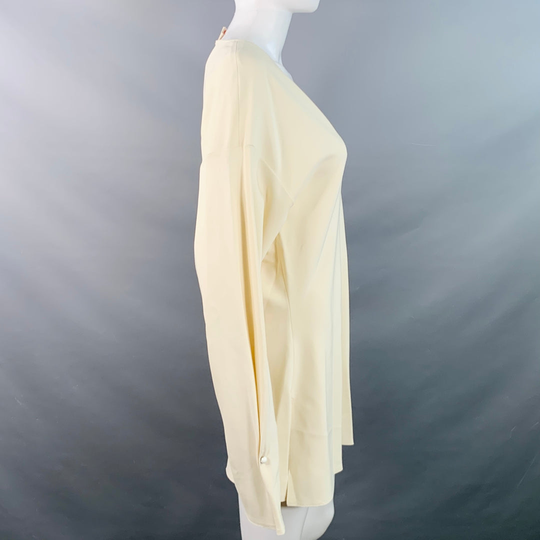 MARNI Size M Beige Viscose Blend Long Sleeve V-Neck Blouse
