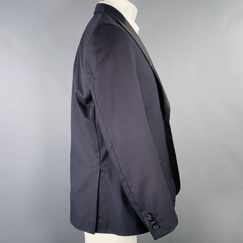 BRIONI Size 40 Regular Navy Black Two Toned Wool Peak Lapel Sport Coat