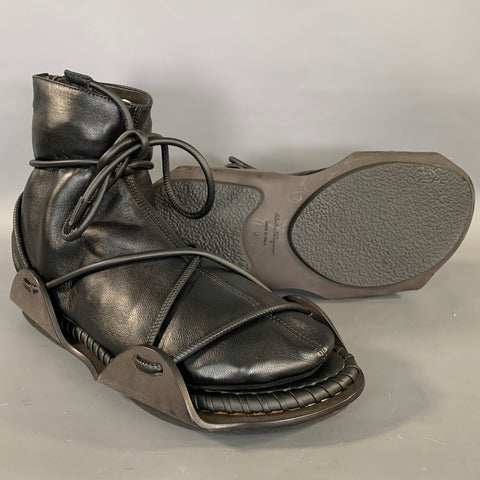 SALVATORE FERRAGAMO Size 10 Black Leather Gladiator Sandals
