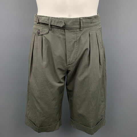 WOOSTER + LARDINI Size 32 Olive Cotton Blend Button Fly Shorts