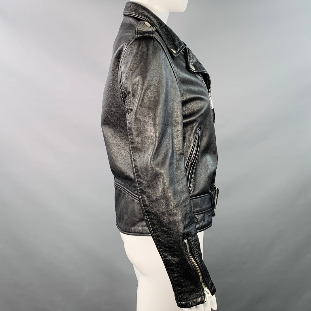 SCHOTT Size S Black Cowhide Leather Motorcycle Jacket