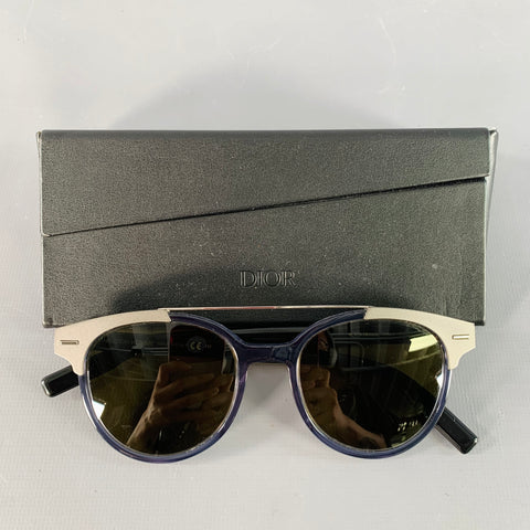 DIOR HOMME Navy Silver Acetate Aviator Sunglasses