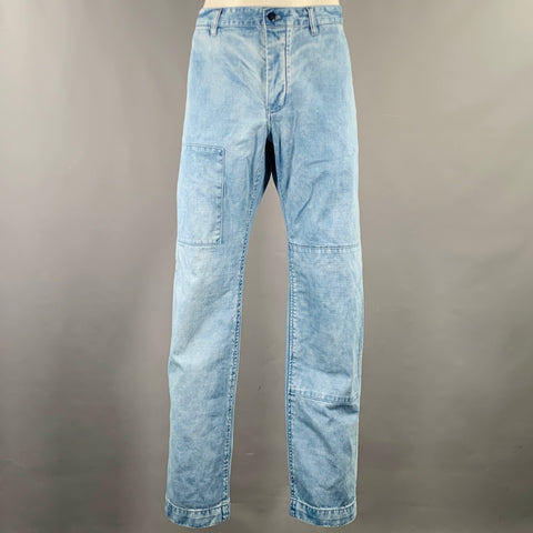 TODD SNYDER Size 36 Blue Light Blue Washed Cotton Straight Relaxed Jeans