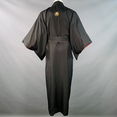 VINTAGE One Size Kotobuki Black Red Silk Kuro Montsuki Kimono Robe Coat