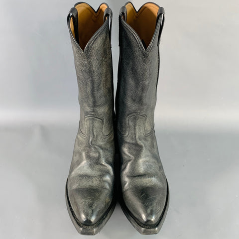 PRADA Size 8 Black Distressed Leather Pull On Western Cowboy Boots