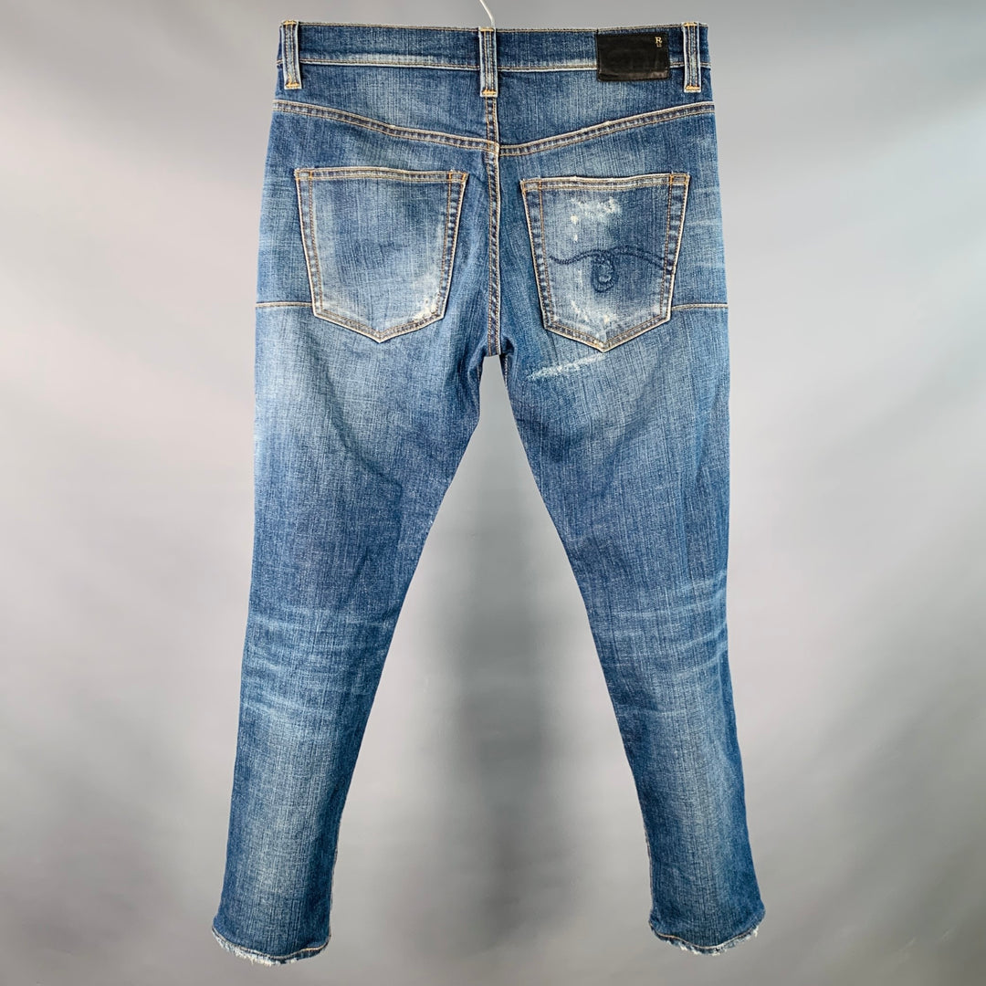 R13 SS15 Size 31 Blue Distressed Cotton Blend Slim Tapered Jeans