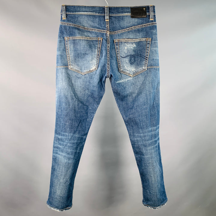 R13 SS15 Size 31 Blue Distressed Cotton Blend Slim Tapered Jeans